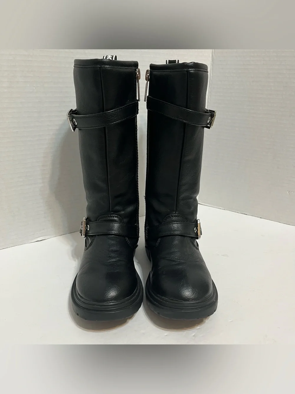 DKNY Black Girls' Mid-Calf Buckle Moto Style Boots EUC Size 12